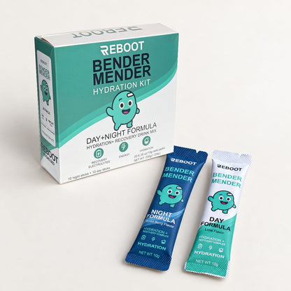 Reboot Night + Day Hydration Kit box with a NIGHT stick and a DAY stick beside it